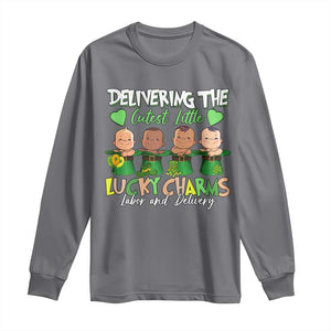 Labor and Delivery Nurse St Patrick's Day Long Sleeve Shirt Delivering The Cutest Little Lucky Charms TS02 Charcoal Print Your Wear