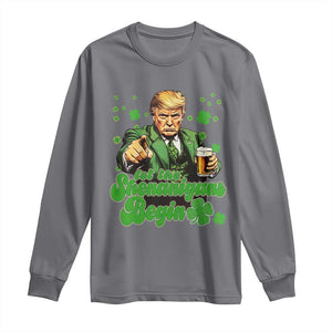 Funny St Patrick's Day Trump Long Sleeve Shirt Let The Shenanigans Begin TS02 Charcoal Print Your Wear