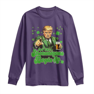 Funny St Patrick's Day Trump Long Sleeve Shirt Let The Shenanigans Begin TS02 Purple Print Your Wear