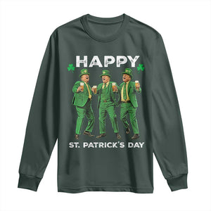 Funny St Patrick's Day Trump Long Sleeve Shirt Dancing Saint Patrick TS02 Dark Forest Green Print Your Wear