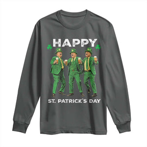 Funny St Patrick's Day Trump Long Sleeve Shirt Dancing Saint Patrick TS02 Dark Heather Print Your Wear