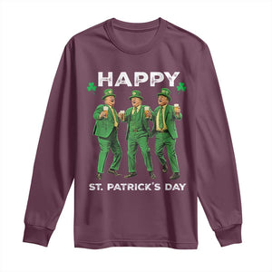 Funny St Patrick's Day Trump Long Sleeve Shirt Dancing Saint Patrick TS02 Maroon Print Your Wear