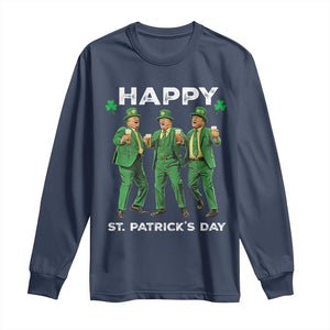 Funny St Patrick's Day Trump Long Sleeve Shirt Dancing Saint Patrick TS02 Navy Print Your Wear