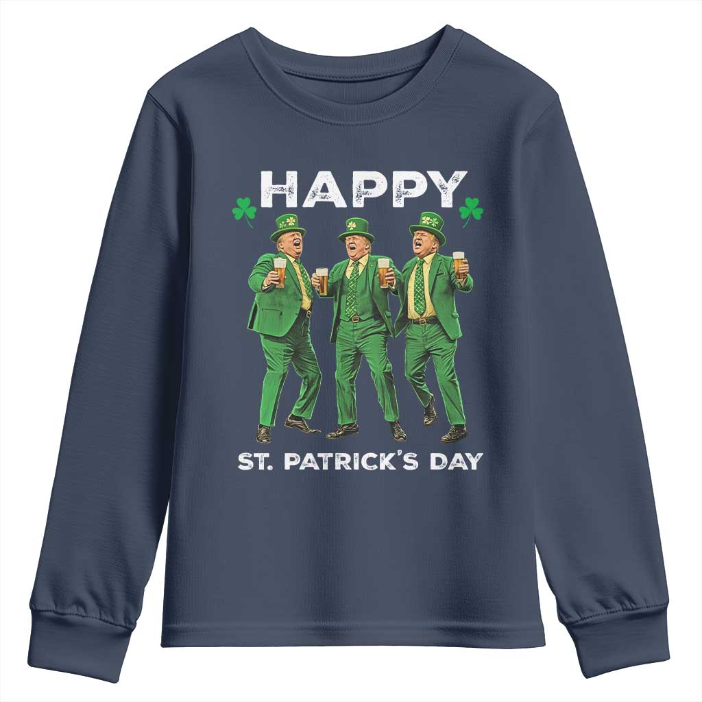 Funny St Patrick's Day Trump Youth Sweatshirt Dancing Saint Patrick TS02 Navy Print Your Wear