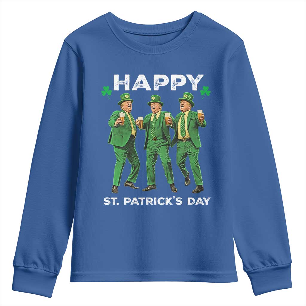 Funny St Patrick's Day Trump Youth Sweatshirt Dancing Saint Patrick TS02 Royal Blue Print Your Wear
