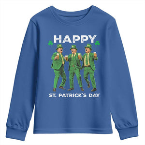 Funny St Patrick's Day Trump Youth Sweatshirt Dancing Saint Patrick TS02 Royal Blue Print Your Wear