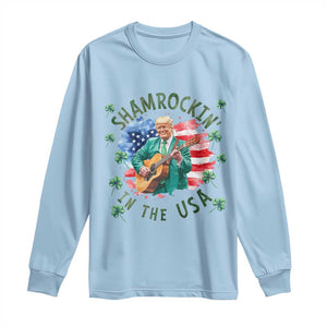 Funny St Patrick's Day Trump Long Sleeve Shirt Shamrockin in The USA Funny TS02 Light Blue Print Your Wear