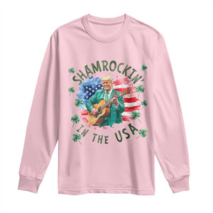 Funny St Patrick's Day Trump Long Sleeve Shirt Shamrockin in The USA Funny TS02 Light Pink Print Your Wear