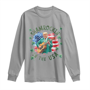 Funny St Patrick's Day Trump Long Sleeve Shirt Shamrockin in The USA Funny TS02 Sport Gray Print Your Wear