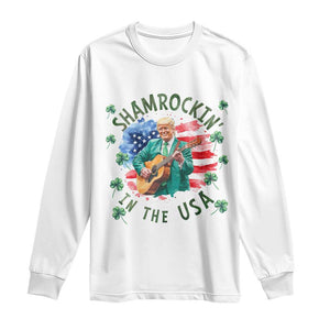 Funny St Patrick's Day Trump Long Sleeve Shirt Shamrockin in The USA Funny TS02 White Print Your Wear