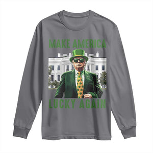 Funny St Patrick's Day Trump Long Sleeve Shirt Make America Lucky Again Shamrock TS02 Charcoal Print Your Wear