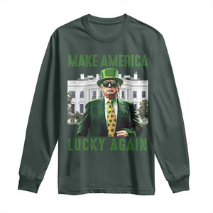 Funny St Patrick's Day Trump Long Sleeve Shirt Make America Lucky Again Shamrock TS02 Dark Forest Green Print Your Wear