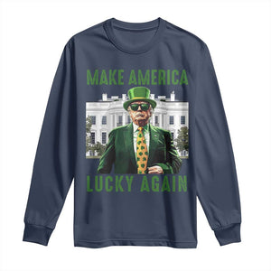 Funny St Patrick's Day Trump Long Sleeve Shirt Make America Lucky Again Shamrock TS02 Navy Print Your Wear