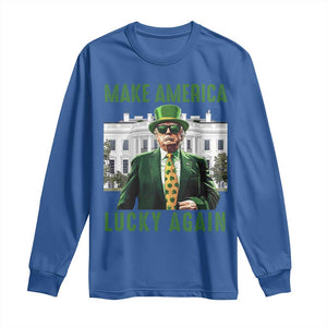 Funny St Patrick's Day Trump Long Sleeve Shirt Make America Lucky Again Shamrock TS02 Royal Blue Print Your Wear