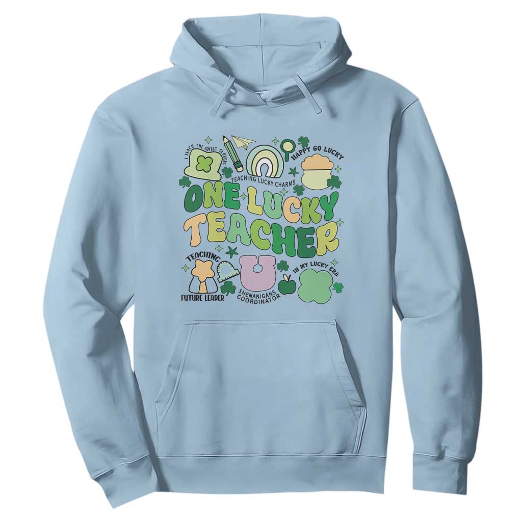 Teachers St Patrick's Day Hoodie One Lucky Teacher Retro Groovy TS02 Light Blue Print Your Wear