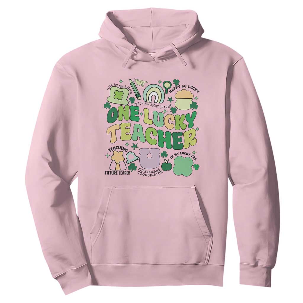 Teachers St Patrick's Day Hoodie One Lucky Teacher Retro Groovy TS02 Light Pink Print Your Wear