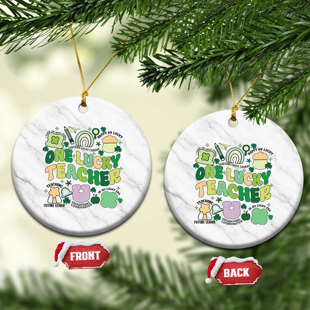 Teachers St Patrick's Day Ceramic Ornament One Lucky Teacher Retro Groovy TS02 1pc White Marble Print Your Wear