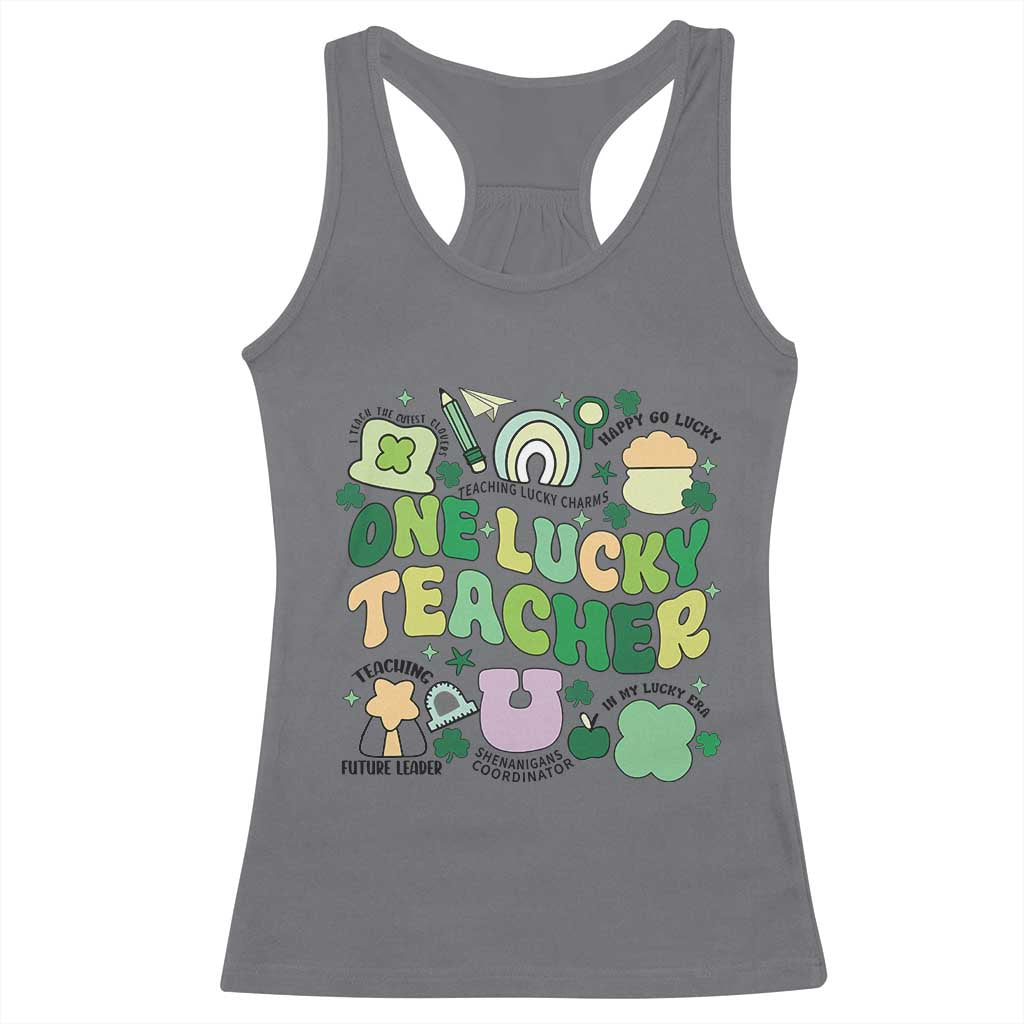 Teachers St Patrick's Day Racerback Tank Top One Lucky Teacher Retro Groovy TS02 Charcoal Print Your Wear