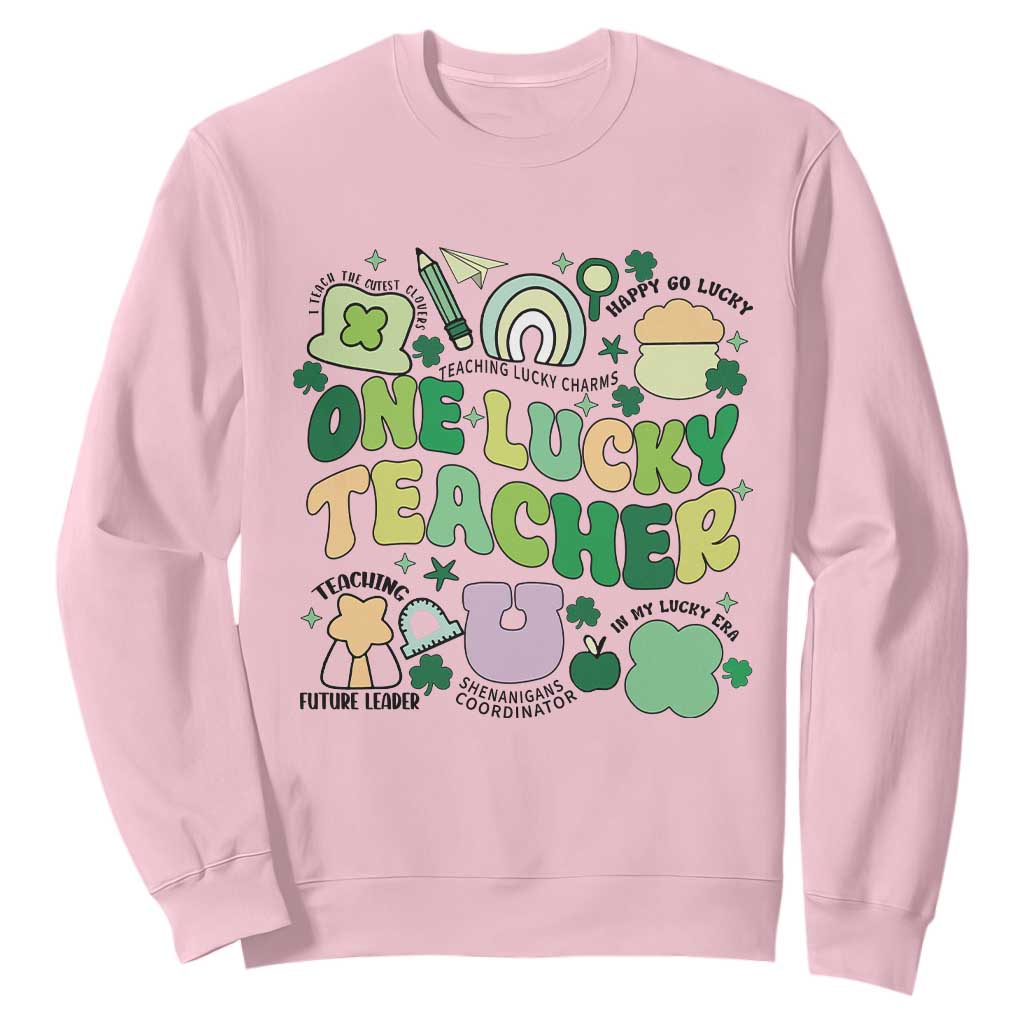 Teachers St Patrick's Day Sweatshirt One Lucky Teacher Retro Groovy TS02 Light Pink Print Your Wear