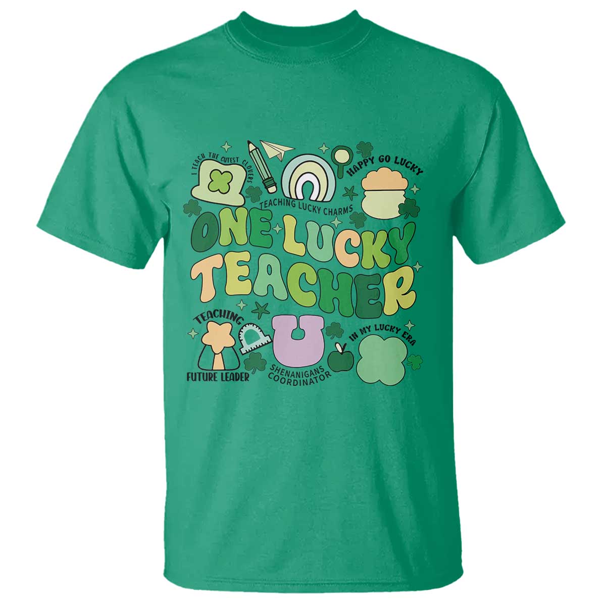 Teachers St Patrick's Day T Shirt One Lucky Teacher Retro Groovy TS02 Irish Green Print Your Wear