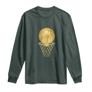 Golden Basketball Hoop Long Sleeve Shirt Trophy Game Player Coach Sports Lover TS02 Dark Forest Green Print Your Wear