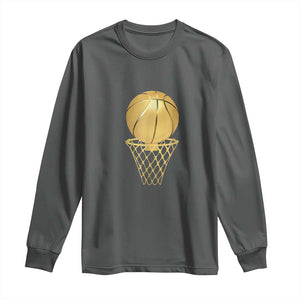 Golden Basketball Hoop Long Sleeve Shirt Trophy Game Player Coach Sports Lover TS02 Dark Heather Print Your Wear