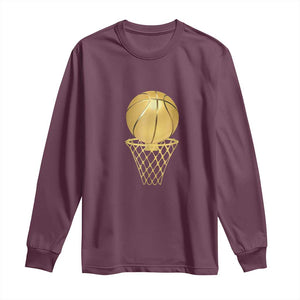 Golden Basketball Hoop Long Sleeve Shirt Trophy Game Player Coach Sports Lover TS02 Maroon Print Your Wear