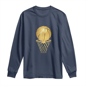 Golden Basketball Hoop Long Sleeve Shirt Trophy Game Player Coach Sports Lover TS02 Navy Print Your Wear