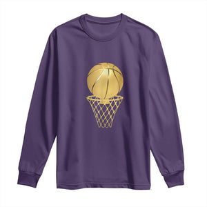 Golden Basketball Hoop Long Sleeve Shirt Trophy Game Player Coach Sports Lover TS02 Purple Print Your Wear