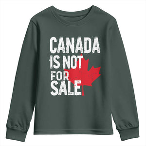 Canada Is Not For Sale Youth Sweatshirt Distressed Vintage Canadian Maple Leaf TS02 Dark Forest Green Print Your Wear