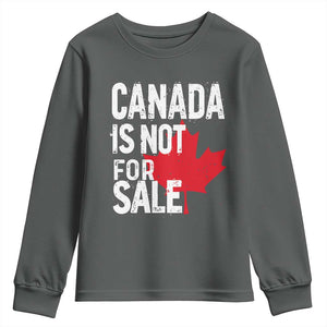 Canada Is Not For Sale Youth Sweatshirt Distressed Vintage Canadian Maple Leaf TS02 Dark Heather Print Your Wear