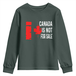 Canada Is Not For Sale Youth Sweatshirt Maple Leaf Candadian Flag Distressed TS02 Dark Forest Green Print Your Wear