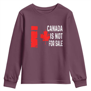 Canada Is Not For Sale Youth Sweatshirt Maple Leaf Candadian Flag Distressed TS02 Maroon Print Your Wear