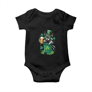 Funny St.Patrick's Day Raccoon Baby Onesie Patrick Drinking Irish TS02 Black Print Your Wear