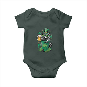 Funny St.Patrick's Day Raccoon Baby Onesie Patrick Drinking Irish TS02 Dark Forest Green Print Your Wear