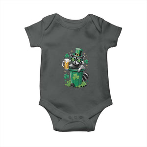 Funny St.Patrick's Day Raccoon Baby Onesie Patrick Drinking Irish TS02 Dark Heather Print Your Wear