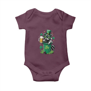 Funny St.Patrick's Day Raccoon Baby Onesie Patrick Drinking Irish TS02 Maroon Print Your Wear