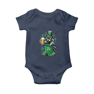 Funny St.Patrick's Day Raccoon Baby Onesie Patrick Drinking Irish TS02 Navy Print Your Wear