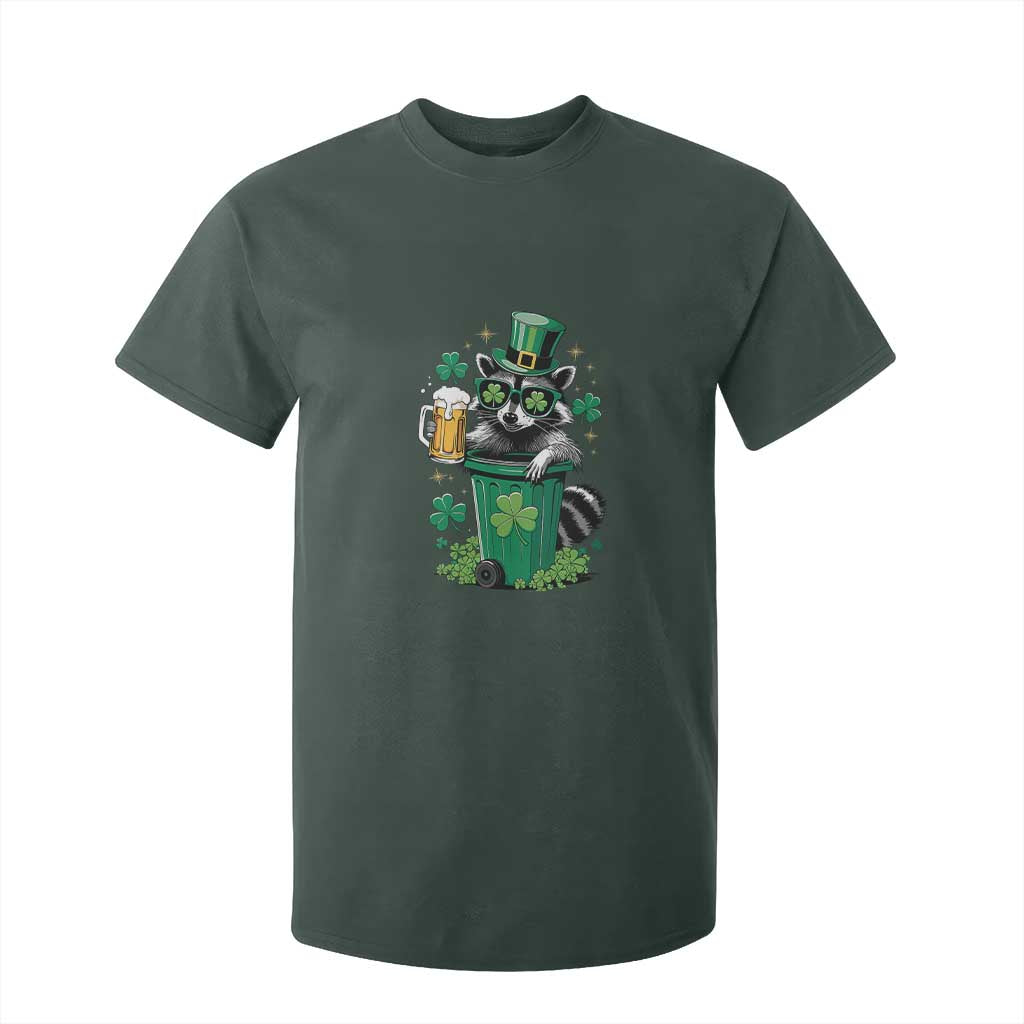 Funny St.Patrick's Day Raccoon T Shirt For Kid Patrick Drinking Irish TS02 Dark Forest Green Print Your Wear