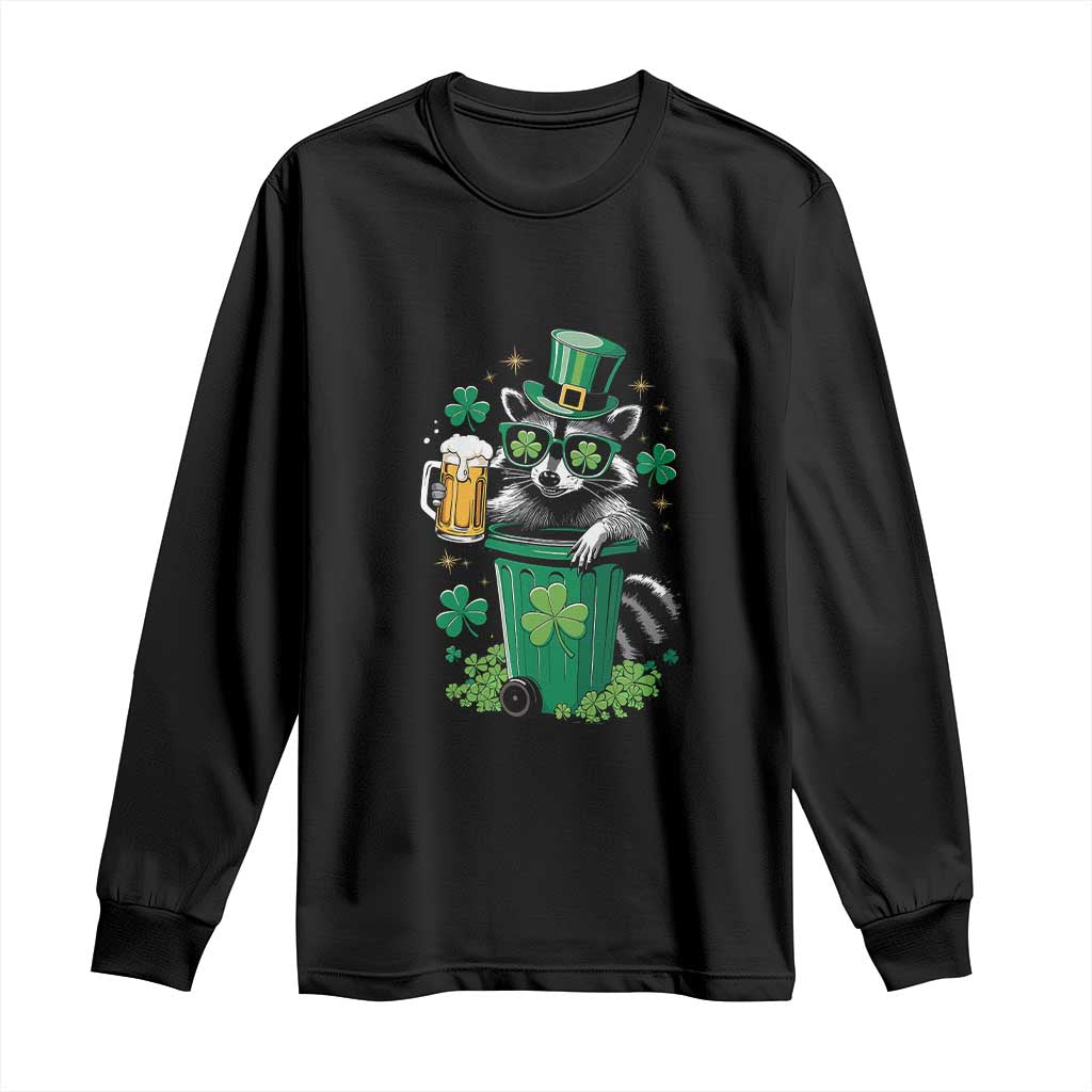 Funny St.Patrick's Day Raccoon Long Sleeve Shirt Patrick Drinking Irish TS02 Black Print Your Wear