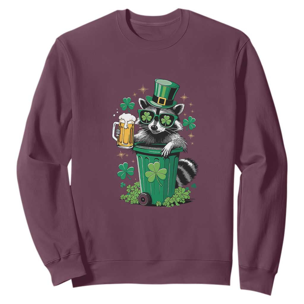 Funny St.Patrick's Day Raccoon Sweatshirt Patrick Drinking Irish TS02 Maroon Print Your Wear