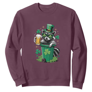 Funny St.Patrick's Day Raccoon Sweatshirt Patrick Drinking Irish TS02 Maroon Print Your Wear