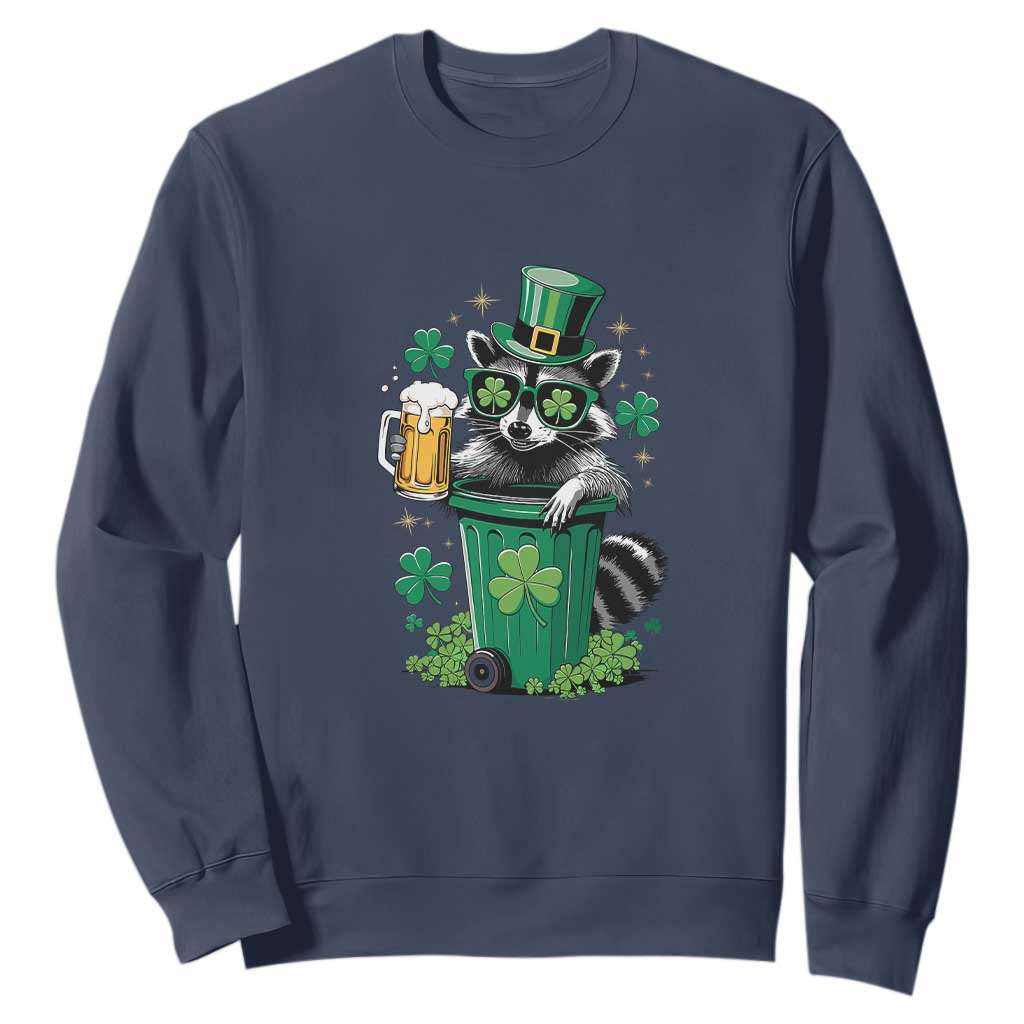Funny St.Patrick's Day Raccoon Sweatshirt Patrick Drinking Irish TS02 Navy Print Your Wear