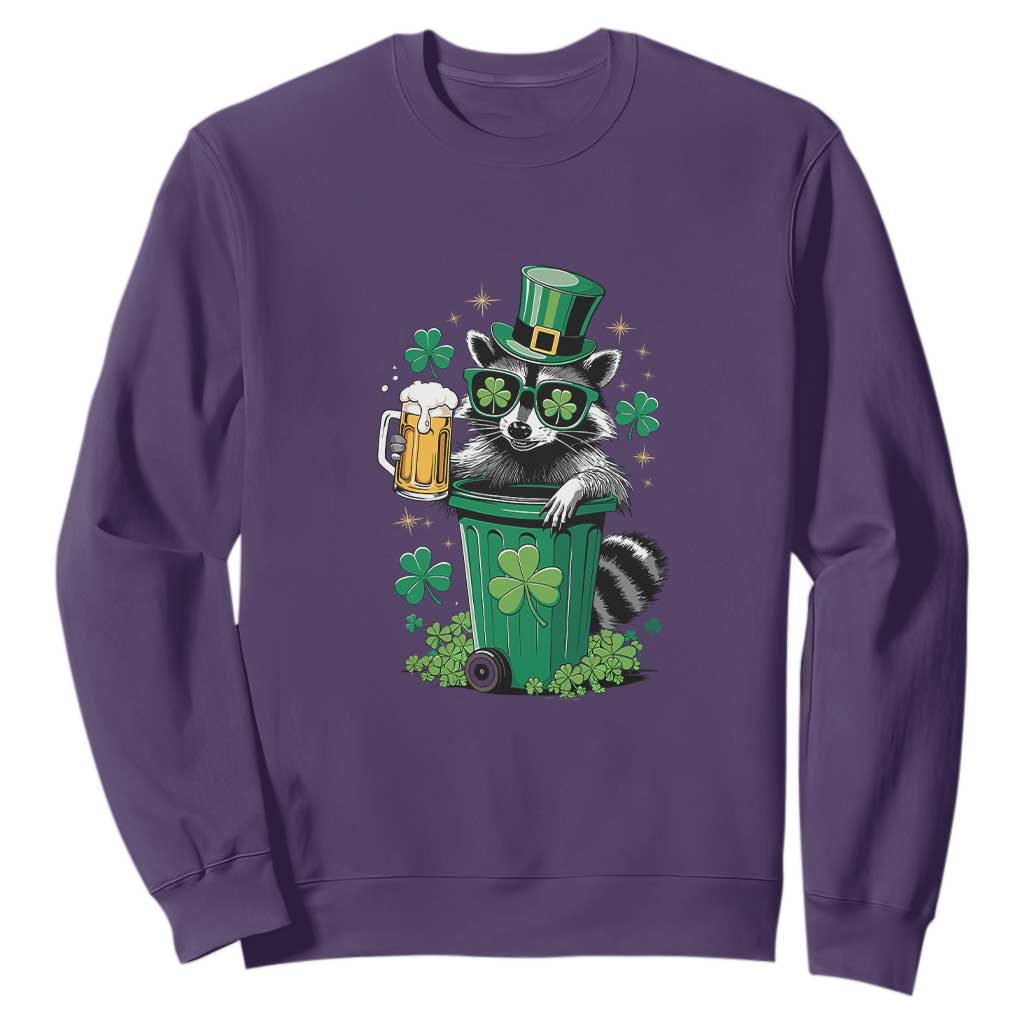 Funny St.Patrick's Day Raccoon Sweatshirt Patrick Drinking Irish TS02 Purple Print Your Wear