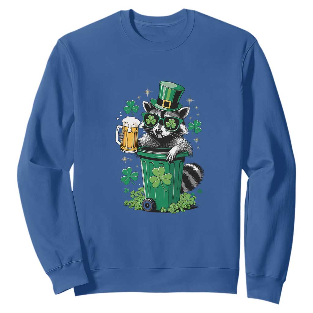 Funny St.Patrick's Day Raccoon Sweatshirt Patrick Drinking Irish TS02 Royal Blue Print Your Wear