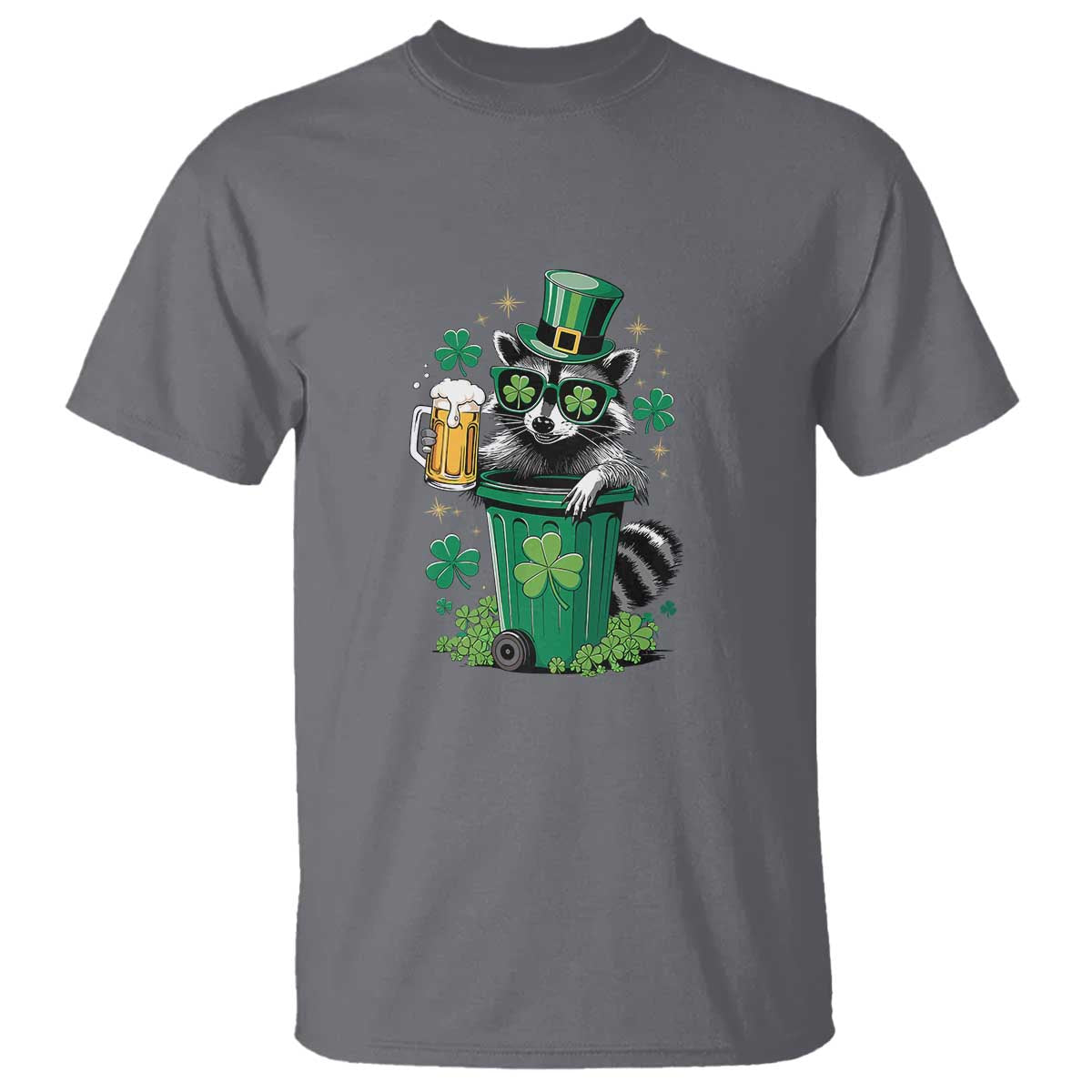 Funny St.Patrick's Day Raccoon T Shirt Patrick Drinking Irish TS02 Charcoal Print Your Wear