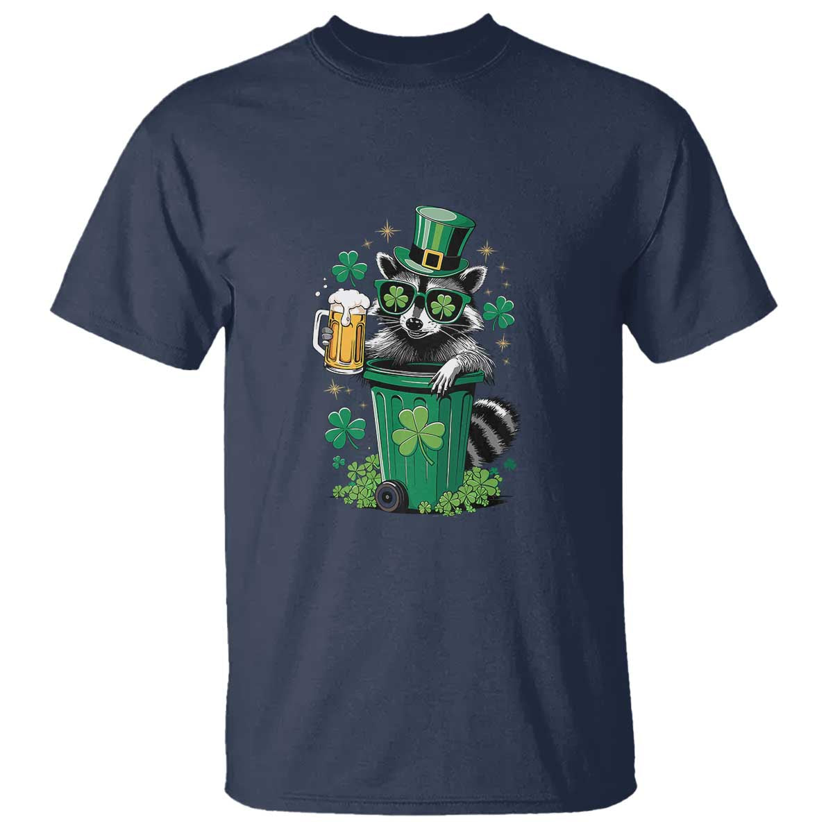 Funny St.Patrick's Day Raccoon T Shirt Patrick Drinking Irish TS02 Navy Print Your Wear