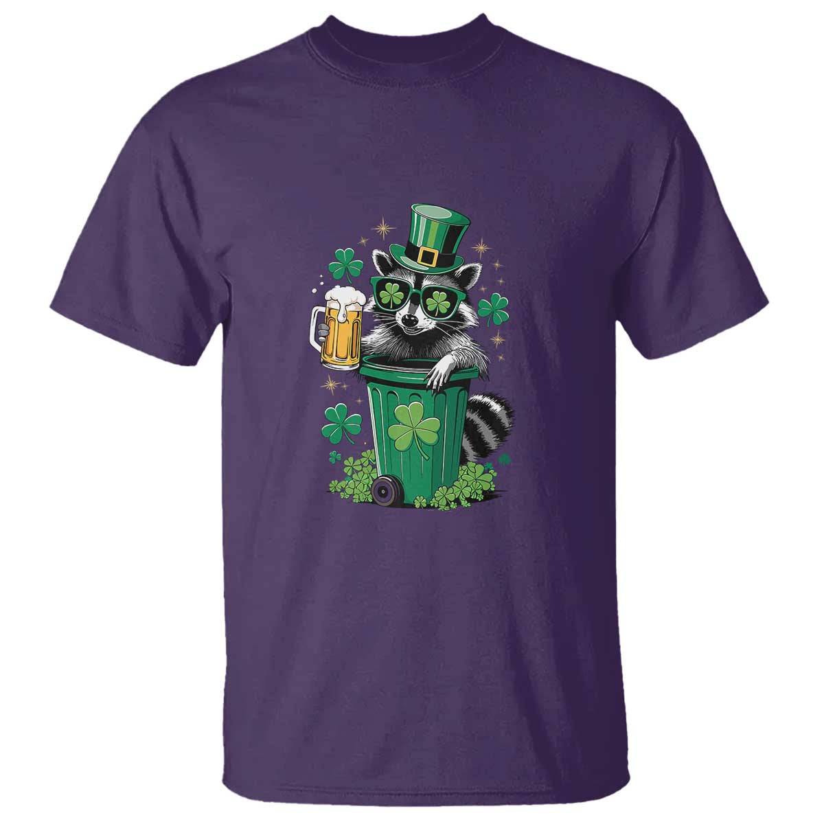 Funny St.Patrick's Day Raccoon T Shirt Patrick Drinking Irish TS02 Purple Print Your Wear