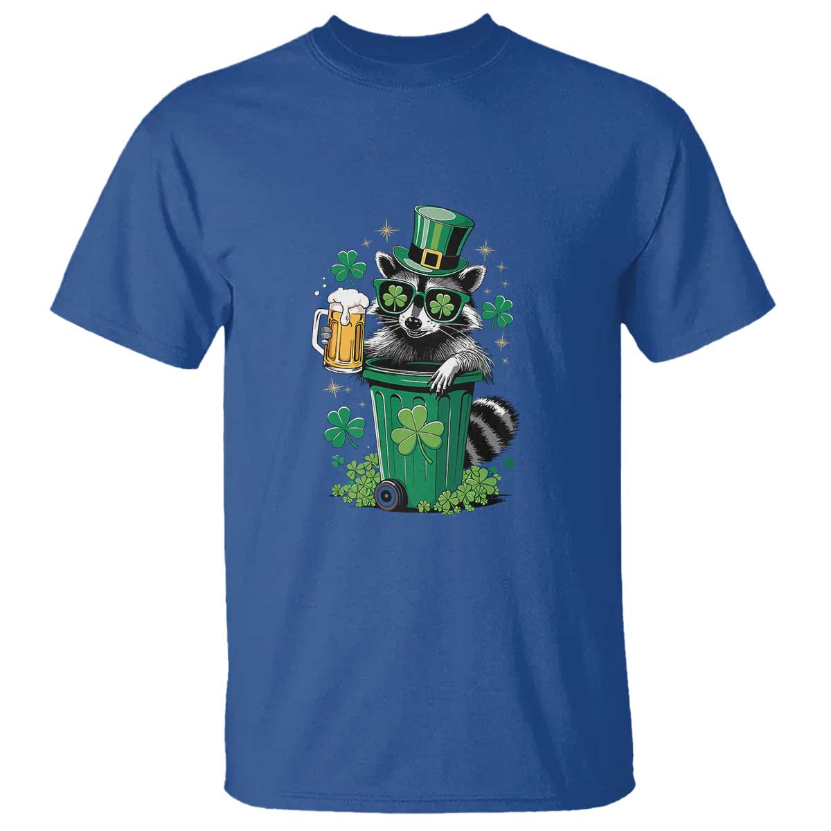 Funny St.Patrick's Day Raccoon T Shirt Patrick Drinking Irish TS02 Royal Blue Print Your Wear