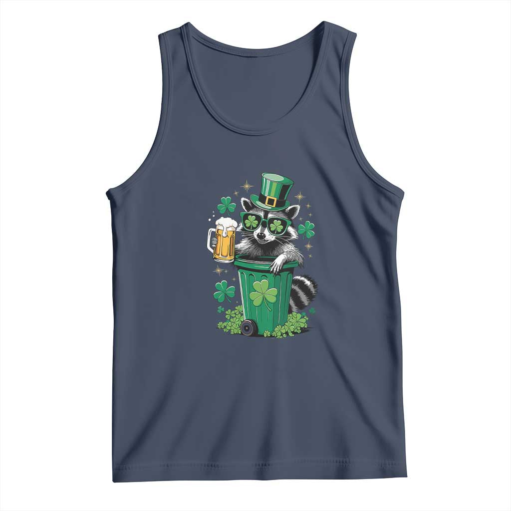 Funny St.Patrick's Day Raccoon Tank Top Patrick Drinking Irish TS02 Navy Print Your Wear